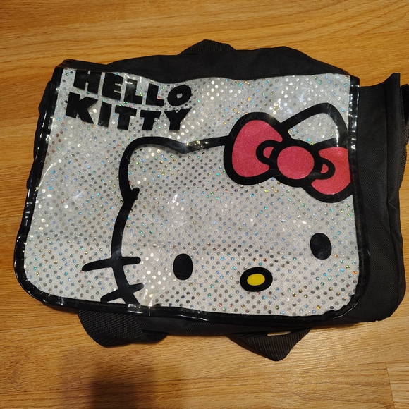 Hello Kitty Other - Hello Kitty Glittery Kids Messenger Bag - Black and Pink
